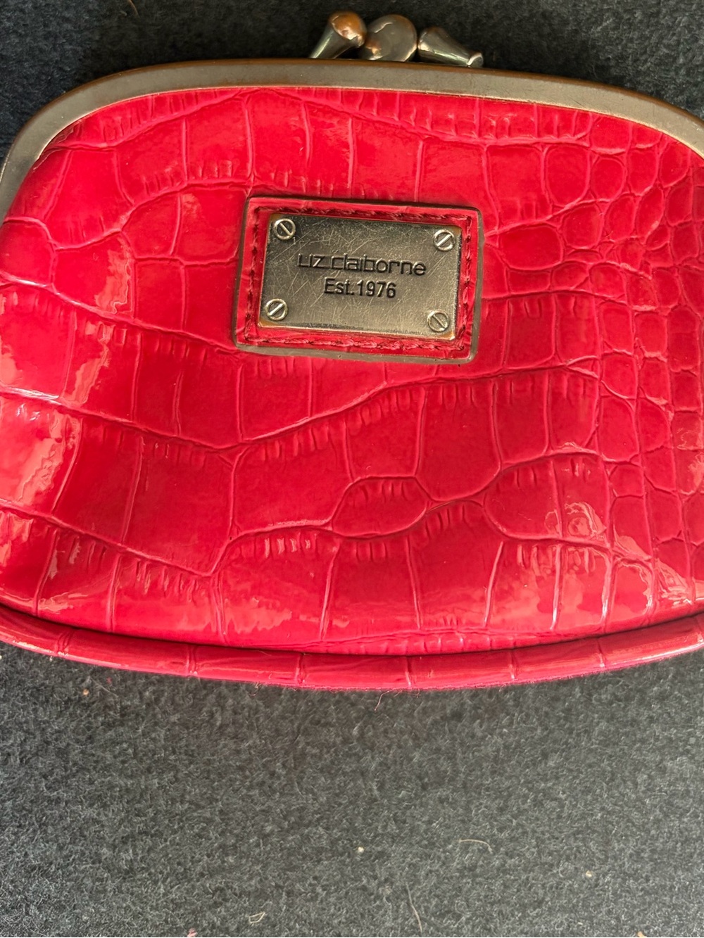 Liz Claiborne Shiny Red Croc-Embossed Kiss-Lock Wristlet